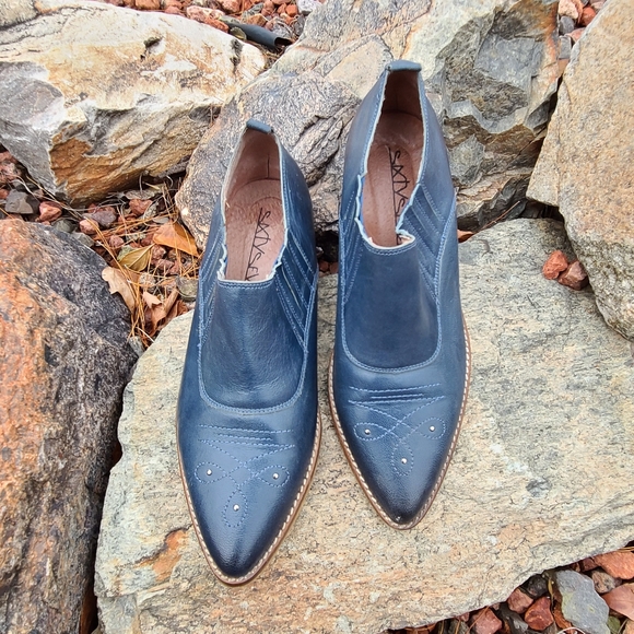 Sixty Seven Anthro Rio Grande Blue Leather Ankle Booties 39 8.5 9 Western Boots - Picture 2 of 15